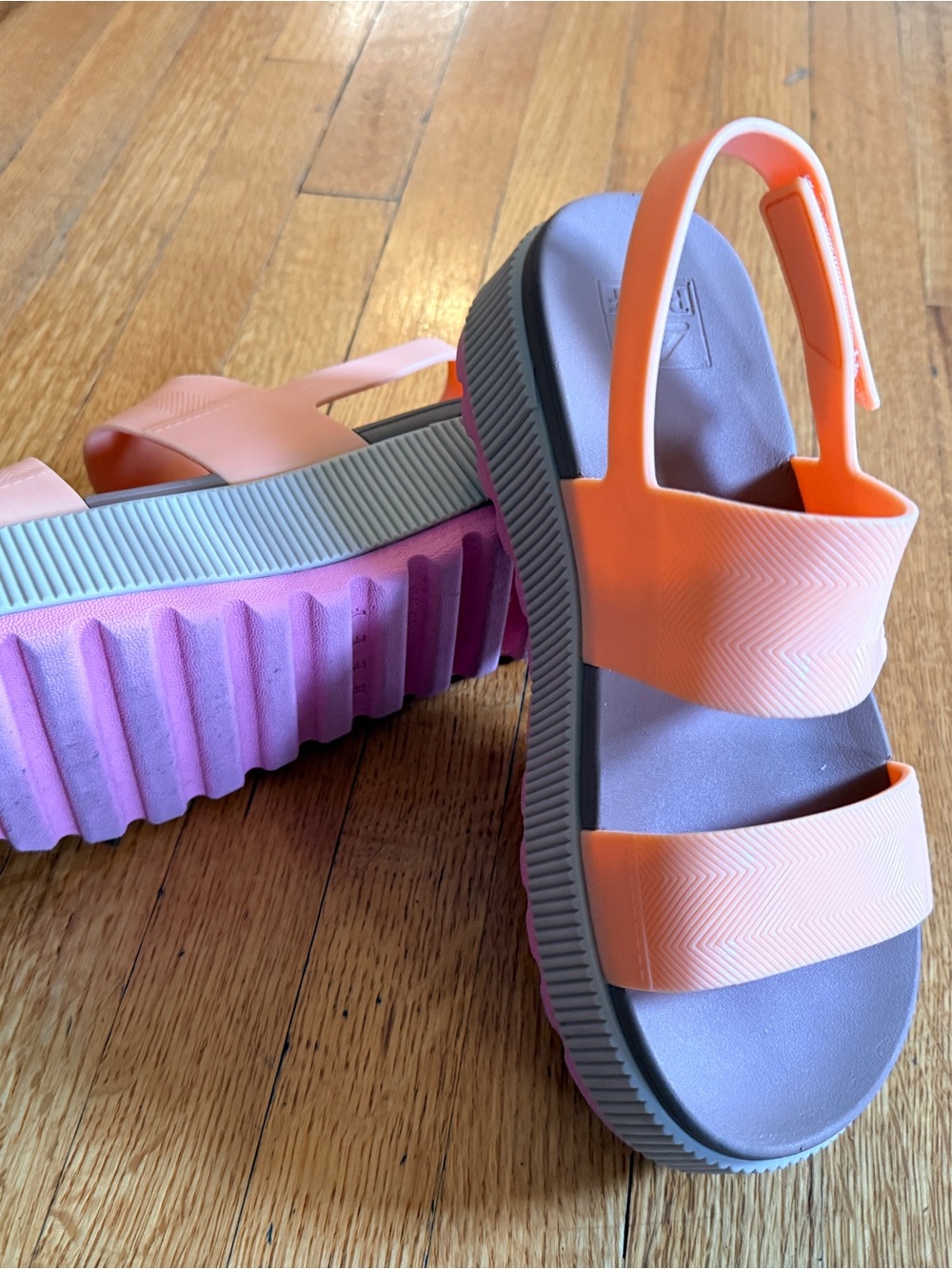 Reef Orange Strap Platform Sandals with Lavender Footbed